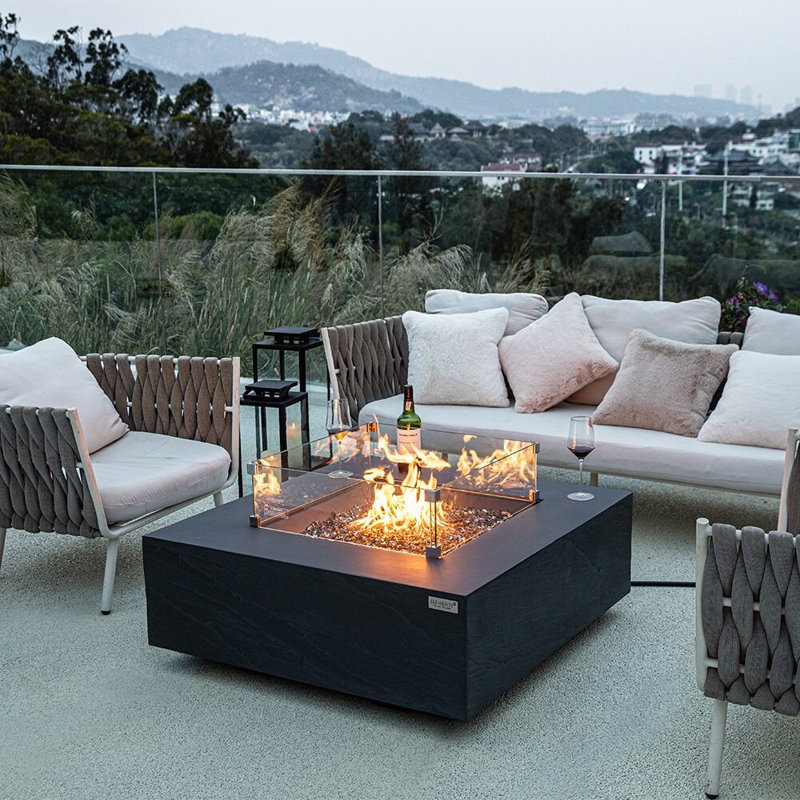 Square Concrete Smokeless Fire Pit Table, Propane, Slate Black