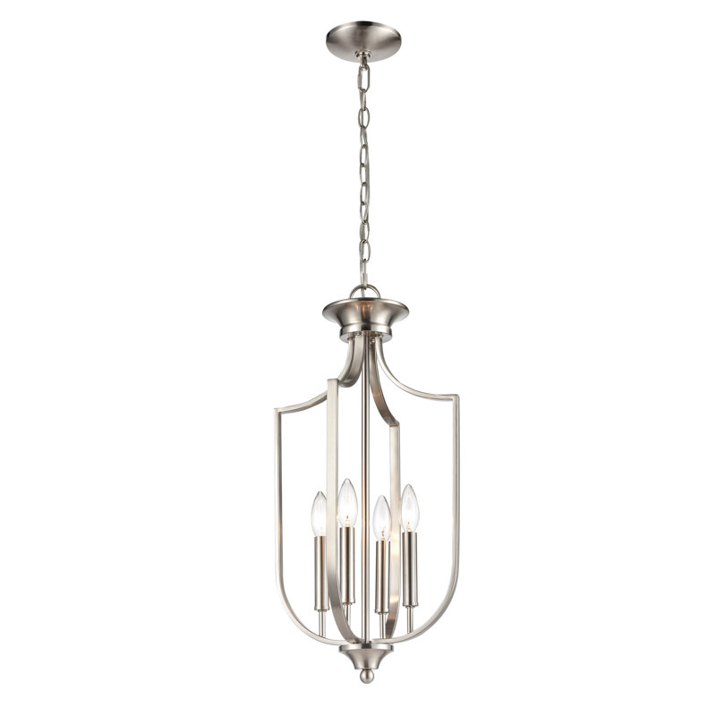 4 - Light Dimmable Lantern Cage Chandelier, Brushed Nickel