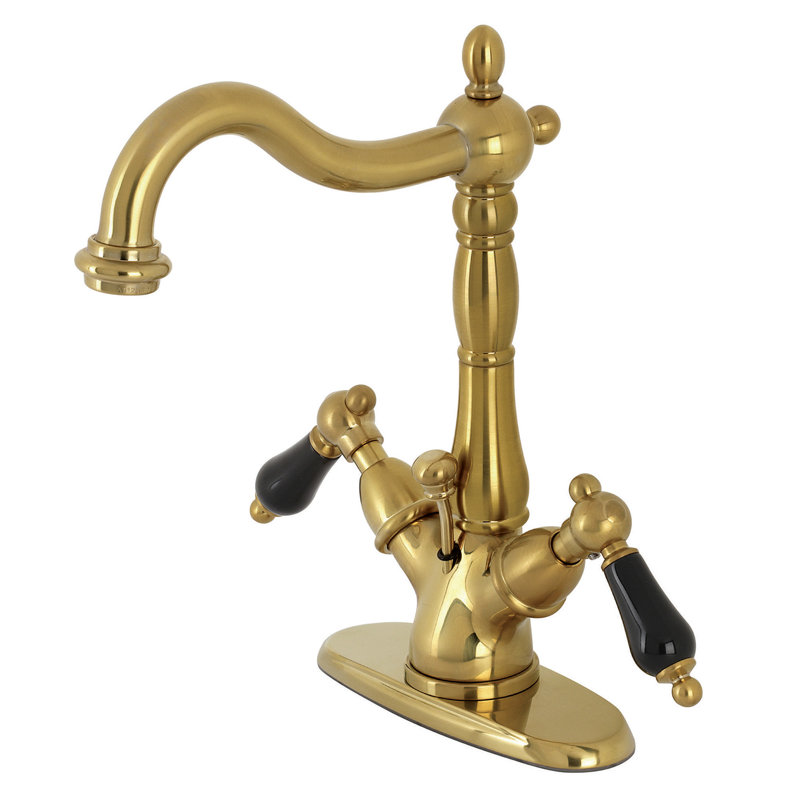 Kingston Brass Duchess Two-Handle 1-or-3 Hole Deck Mount Bathroom Faucet with Brass Pop-Up, Brushed Brass