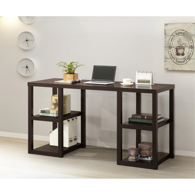 Bureau en chêne cappuccino, coloré, 4 tablettes de rangement, placage de papier, support pour imprimante peu encombrant