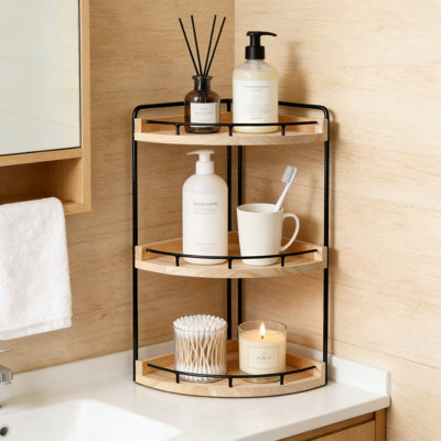 Organisateur de comptoir à 3 niveaux avec poignées, plateau de meuble-lavabo en bois rustique et en métal pour le rangement de la cuisine, de la chambre à coucher et de la commode