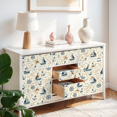 Peel and Stick Wallpaper Contact Paper Nautical Sailboats Anchors Self Adhesive and Removable 17.7in x 118in(45x300cm)