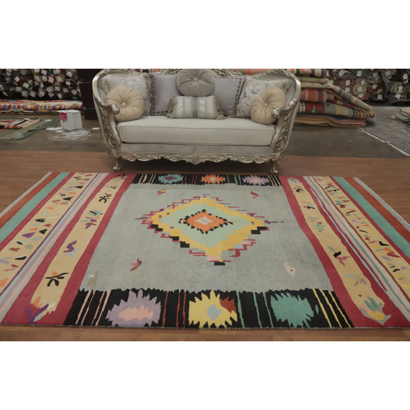 Geometric Oriental Vegetable Dye Area Rug 7x10