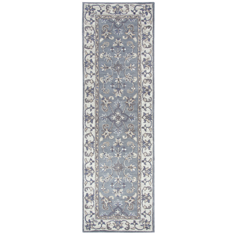 Tapis gris en laine touffeté à la main oriental Keyon, Tapis de couloir beige