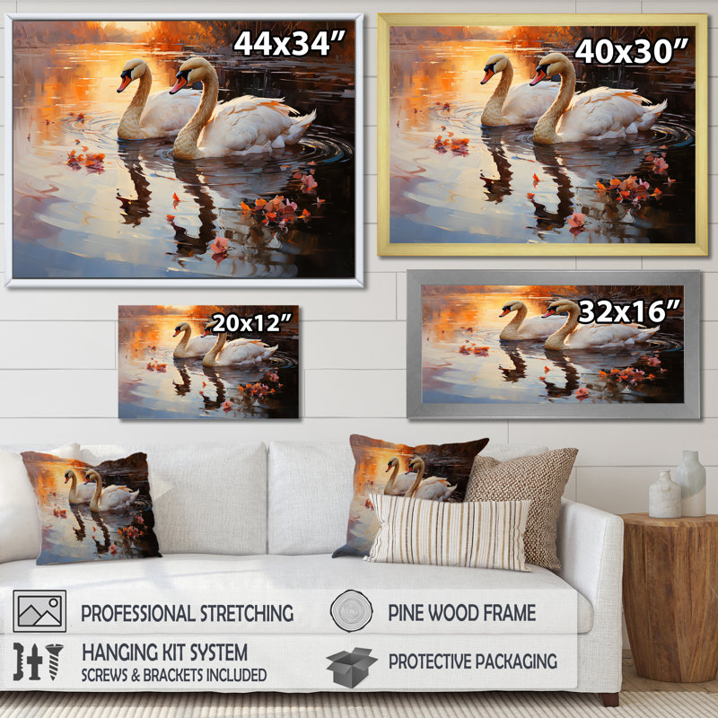 Swan Lake Twilight I sur impression sur toile, H 30 po x l 40 po x P 1,5 po, Cadre photo noir