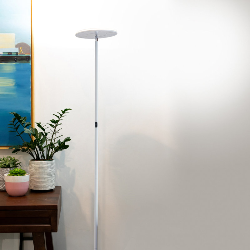 Sky Flux Industrial 63" Dimmable LED Floor Lamp with Adjustable Head, White, 26 W