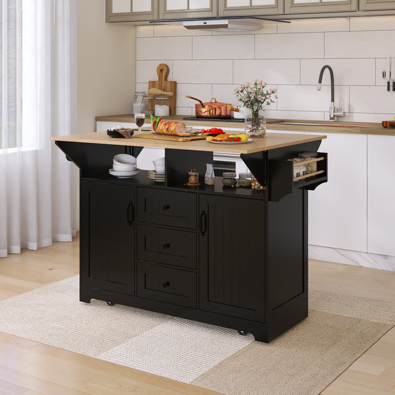 Chariot de cuisine 55,7 po avec support à épices et porte-serviettes, Noir