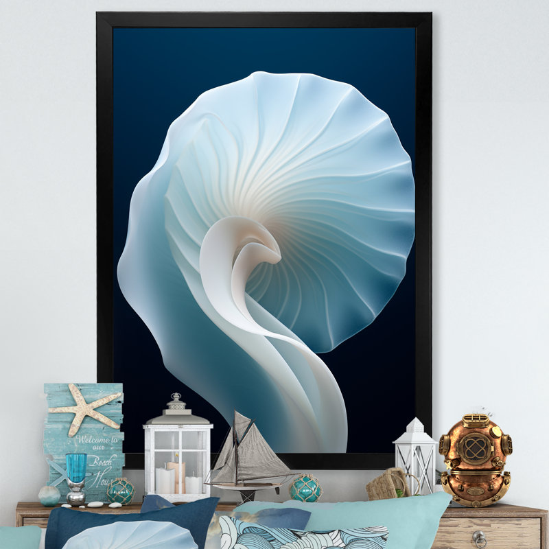 Azur bleu azur Nautilus Spiral I - Nautilus Wall Decor, Cadre simple noir, H 40 po x l 30 po x P 1,5 po