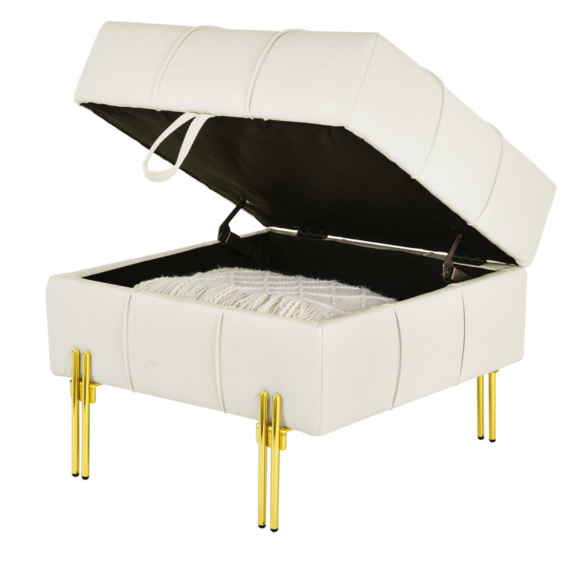 Cuir griffé doré pour chien en acier inoxydable doré 22 po - banc de rangement beige 22 po, pieds, entrée, Beige