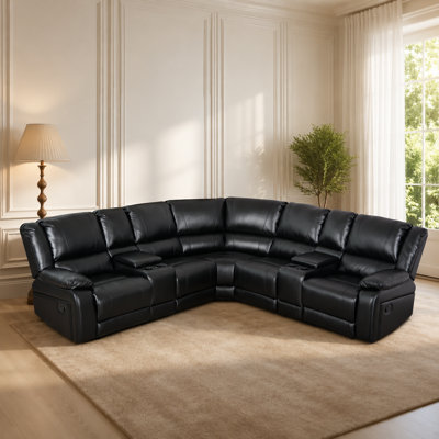 5‑Seat Faux Leather Reversible Reclining Sectional Sofa with 2 Consoles and 4 Cup Holders