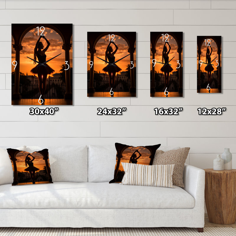 Horloge murale élégante surdimensionnée au coucher du soleil III, H 32 po x l 16 po x P 1 po