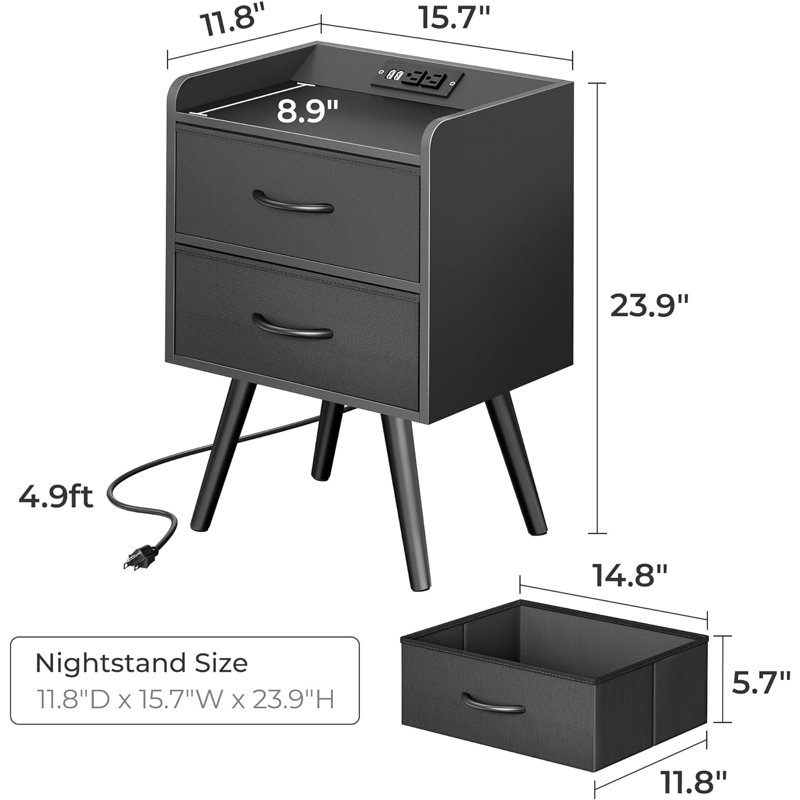 Latreca 15.7'' W Solid Wood Nightstand, Black