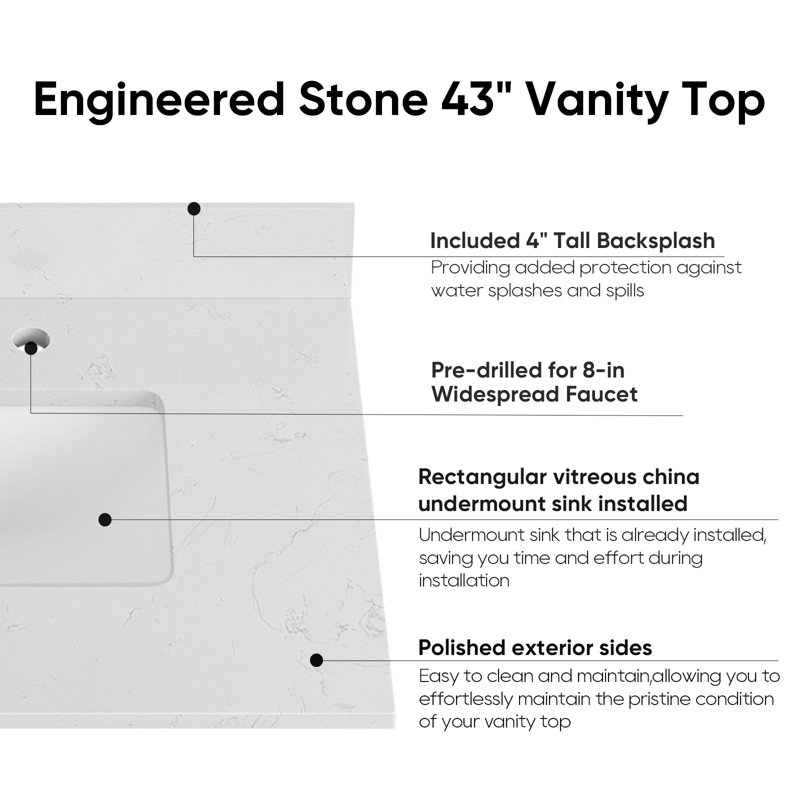 Carrara 43-in White Engineered Marble Vanity Top with Undermount Sink