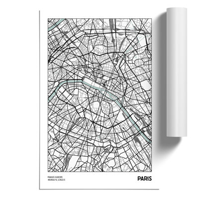Map Paris France - Frameless Print