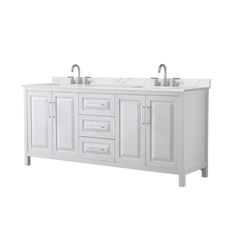 Daria 80'' W Vanity, White, Polished Chrome, White Quartz