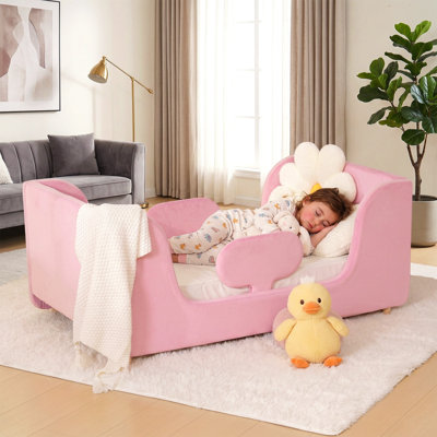 Lit d'enfant rembourré avec barrière de sécurité amovible, matelas de transition anti-chocs en mousse haute résilience