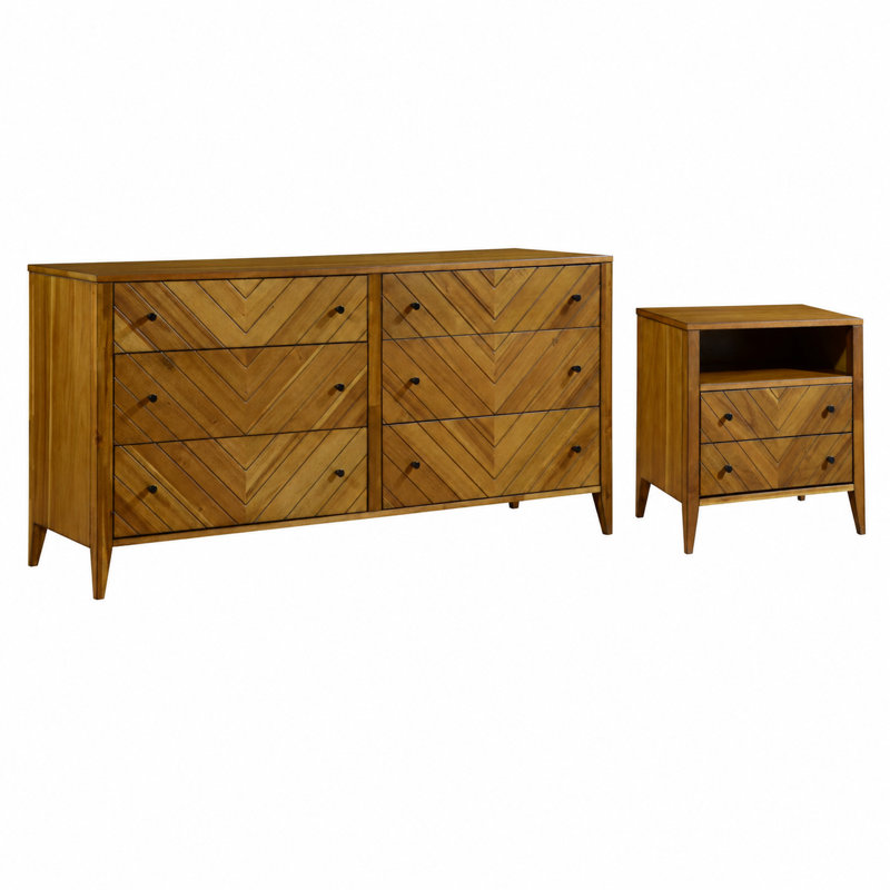 Ensemble de chambre à coucher en bois massif 2 pièces Northborough 