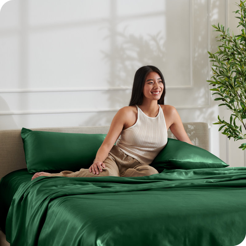 King Forest Green Satin Deep Pocket Sheet Set