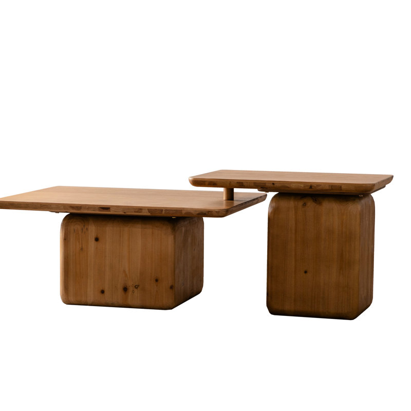 Lee Square Coffee Table Set with Fir Wood Legs, Natural