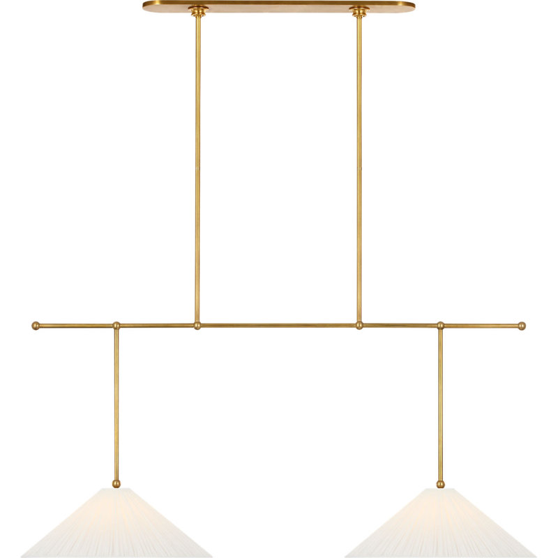 Soren 54" Extended Drop Linear Chandelier with Silk Pleated Shades, Hand-Rubbed Antique Brass