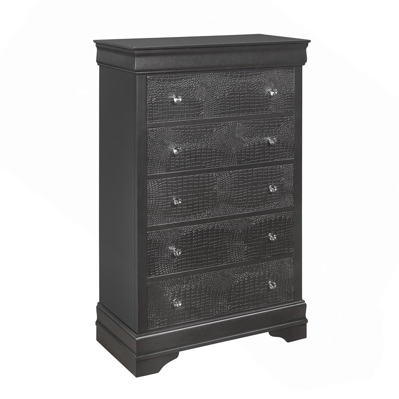 Commode gris métallique en crocodile Shaker, Gris