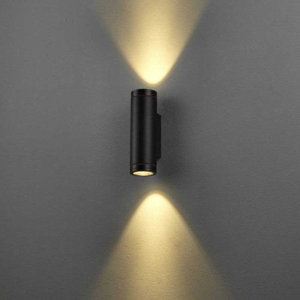 UltraBeam 12 Watt LED Round Black Up and Down Outdoor LED Wall Light 860 Lumens - 185mm High