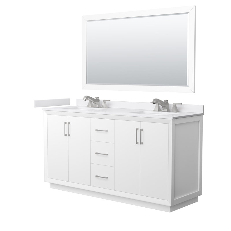 Strada 72" Freestanding Double Bathroom Vanity with Cultured Marble Top, Brushed Nickel, Green / Matte Black, 66'' W