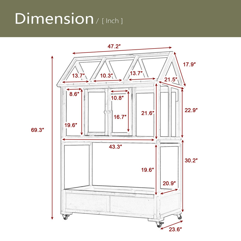 Mini serre portative en bois avec roues mobiles et jardin avec jardin et jardin, Noir