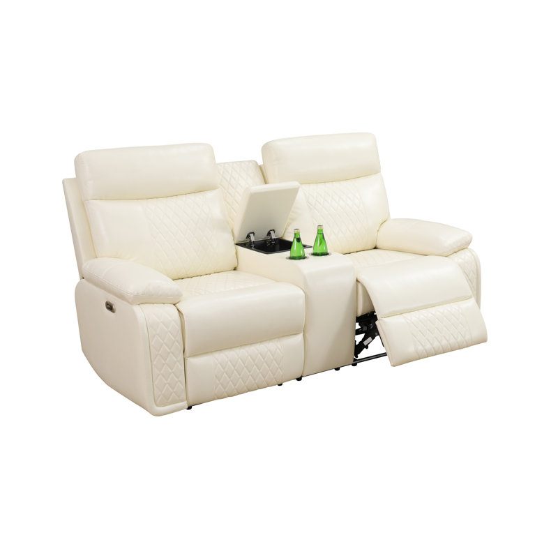 Light cream White Breathable Semi PU Leather Living Room Recliner Intelligent Sofa loveseat