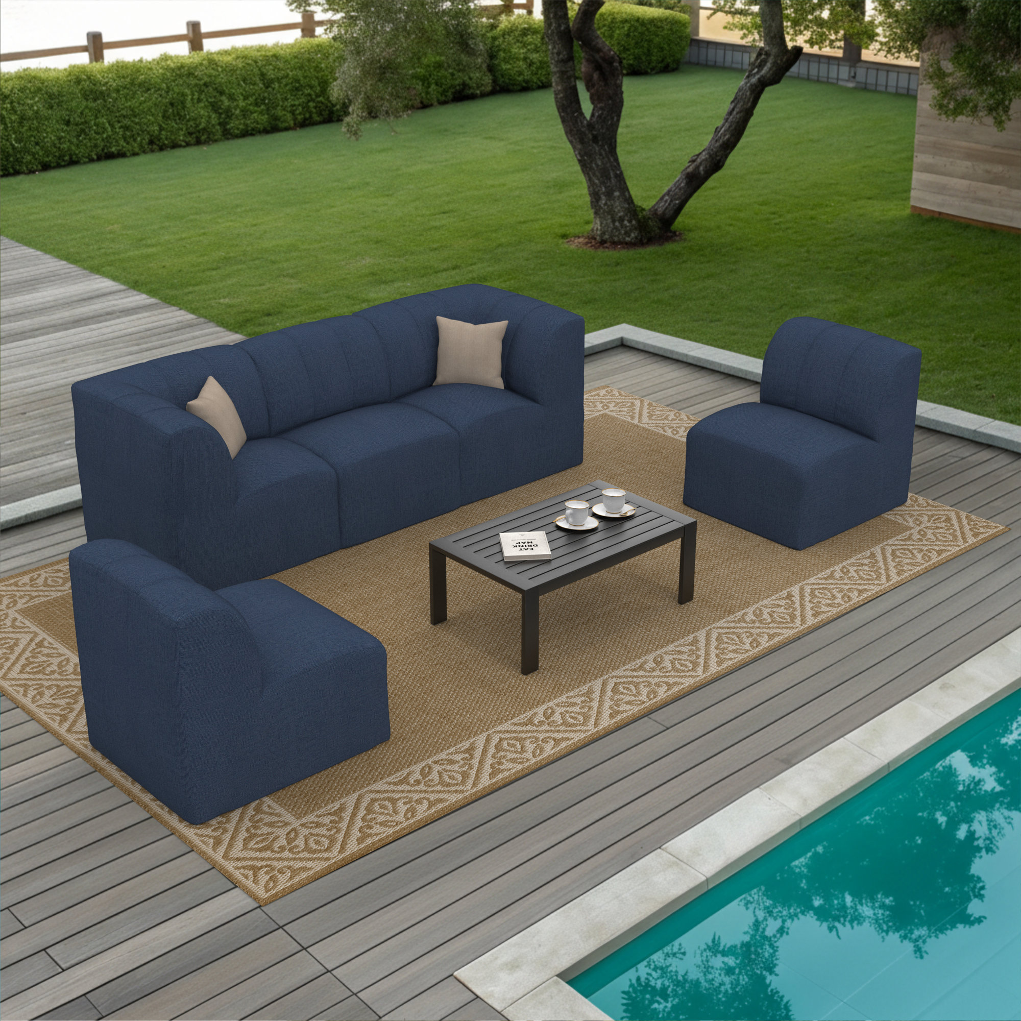 Eliana Sunbrella® Outdoor Patio Secional Seating, Sunbrella Spectrum Indigo