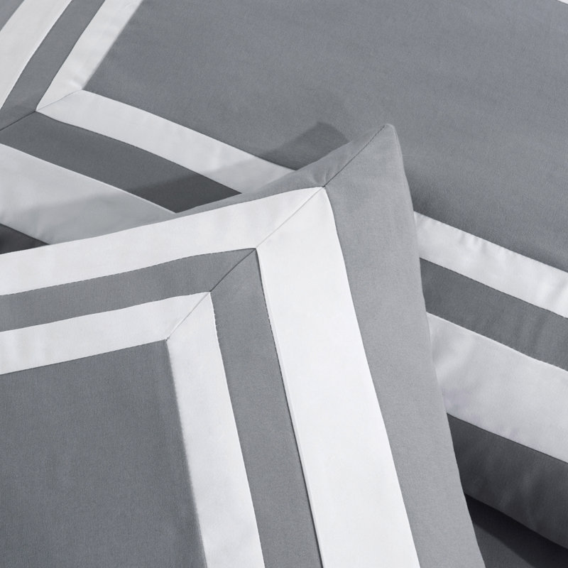 7-Piece Hotel Style Bed in a Bag Comforter Set with Sheets, Queen Comforter + 6 Additional Pieces, Gray/White