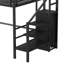 Lit mezzanine simple TG avec escalier et garde-robe, structure haute en métal avec tablettes et rangement intégrés, noir-1332966235