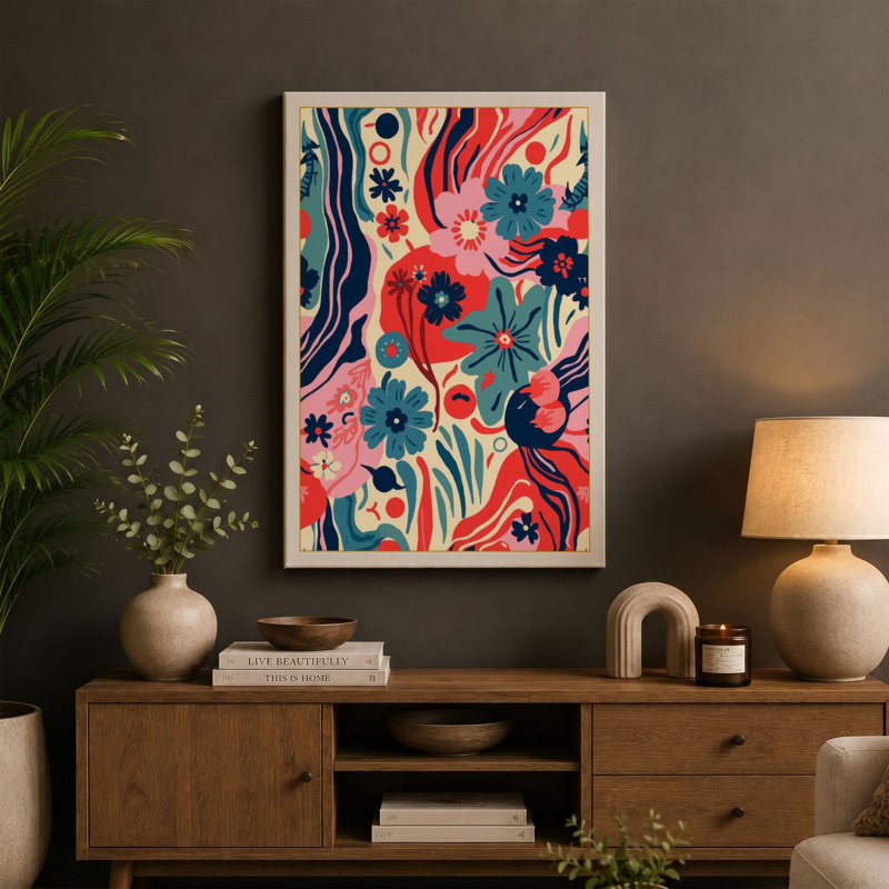 Ribbons Botanical - Wrapped Canvas, 18x12 - 45.7 x 30.5 cm, Black Border
