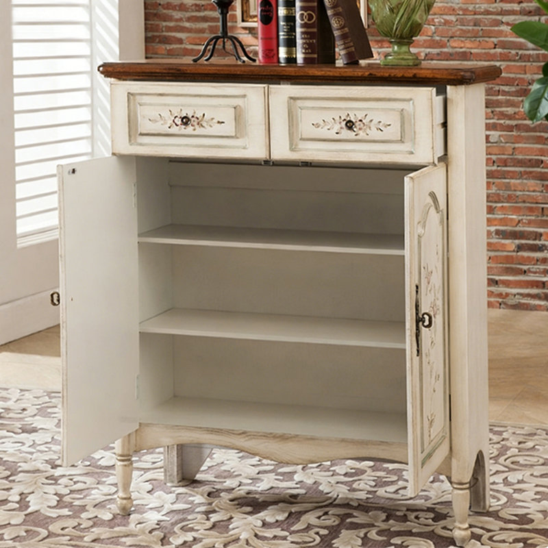 White Solid + Manufactured Wood Shoe Storage Bench