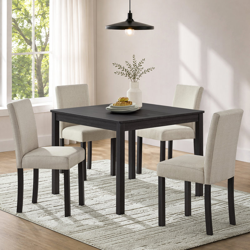Ensemble de salle à manger carré moderne Nook 5 pièces avec 4 chaises rembourrées pour petits espaces, Noir antique