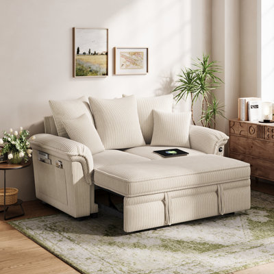   Felipe 62‘‘ Upholstered Modular Pull-out Sofa Bed with USB Charging & Side Pockets