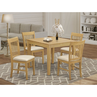 5 Piece Dinette Set for 4 Includes a Square Dining Room Table and 4 Linen Fabric Dining Chairs, Oak