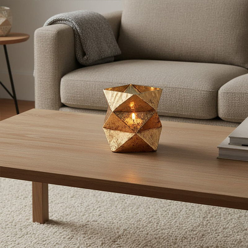 16cm Glass Tabletop Tealight Holder, 16cm H x 17cm W x 17cm D