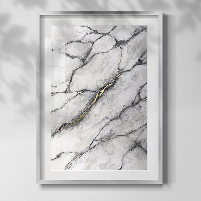 Marbre blanc II, Papier avec cadre argenté, Blanc, H 20 po x l 16 po