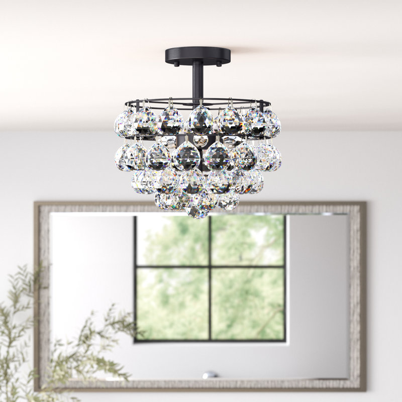Kieron 5-Light Dimmable Crystal Flush Mount, Black, 10" H x 12" W x 12" D