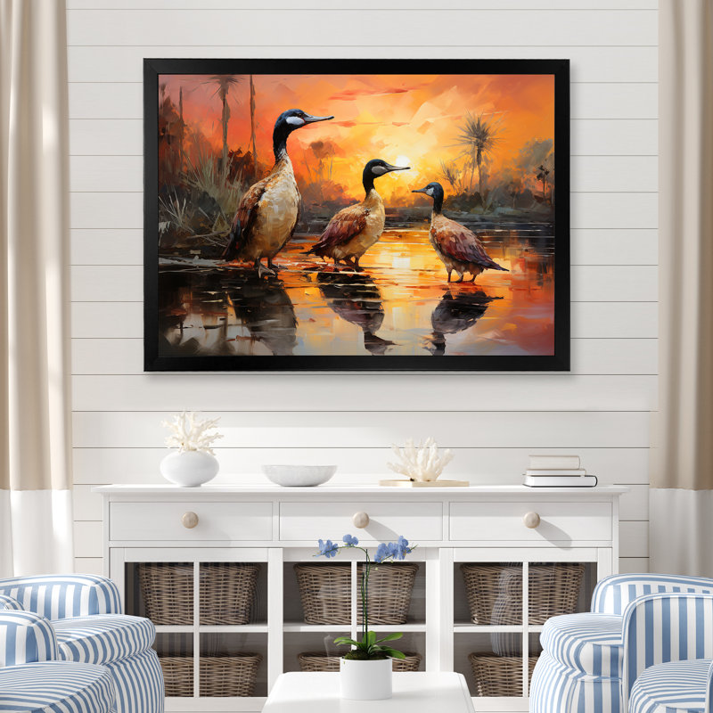 Playful Sunset Duck Wonders - Décoration murale animal canard, Cadre photo noir simple, H 16 po x l 32 po x P 1 po