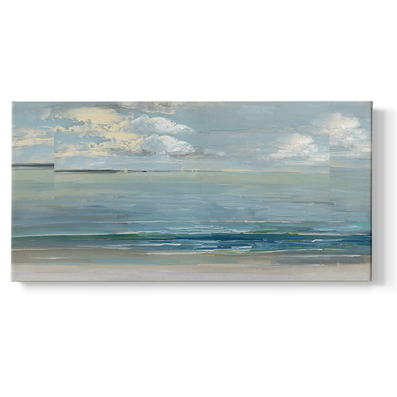 Across The Sound - Toile tendue avec châssis encadré - Prêt à être accroché, H 25 po x l 49 po, Doré