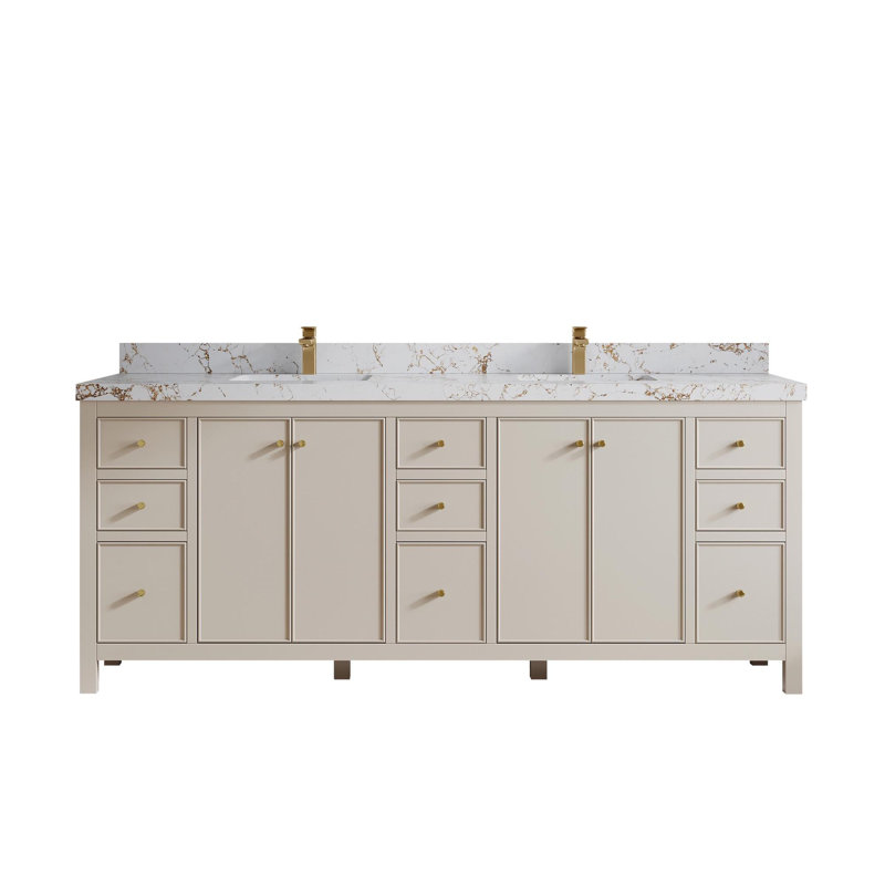 Meuble-lavabo double 84 po avec comptoir en quartz Chicago