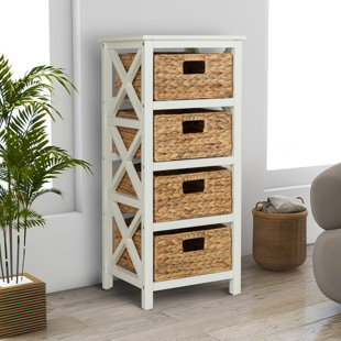 Drawer Stand with Shelves and Wicker Storage Baskets - Sea Blue