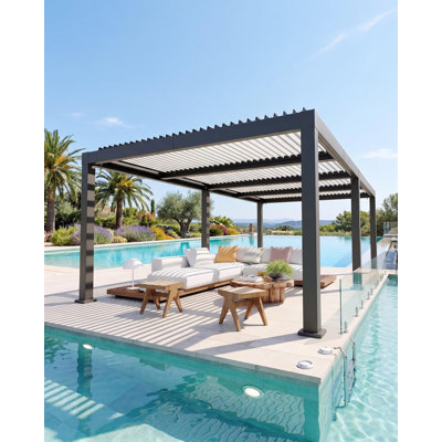 12x24FT All-Aluminum Louvred Pergola, Adjustable Roof Hardtop Gazebo with Hidden Drainage, Heavy Duty Rustproof Metal Patio Cover for Backyard Deck Garden, Matte Grey