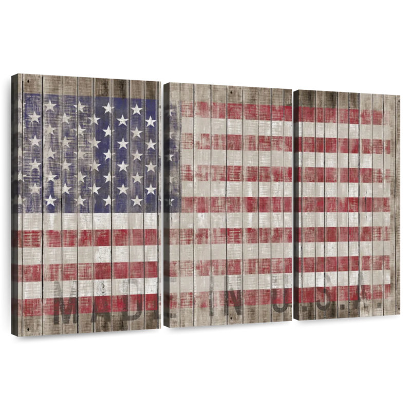 Drapeau américain Borges, grunge en bois, H 20 po x l 33 po