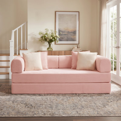 79"W Boneless Convertible Sleeper Sofa Bed with 4 Pillows, Corduroy Folding Mattress Couch, Removable & Washable Cover, Compression Lounge Sofa Couch for Living Room Small Spaces