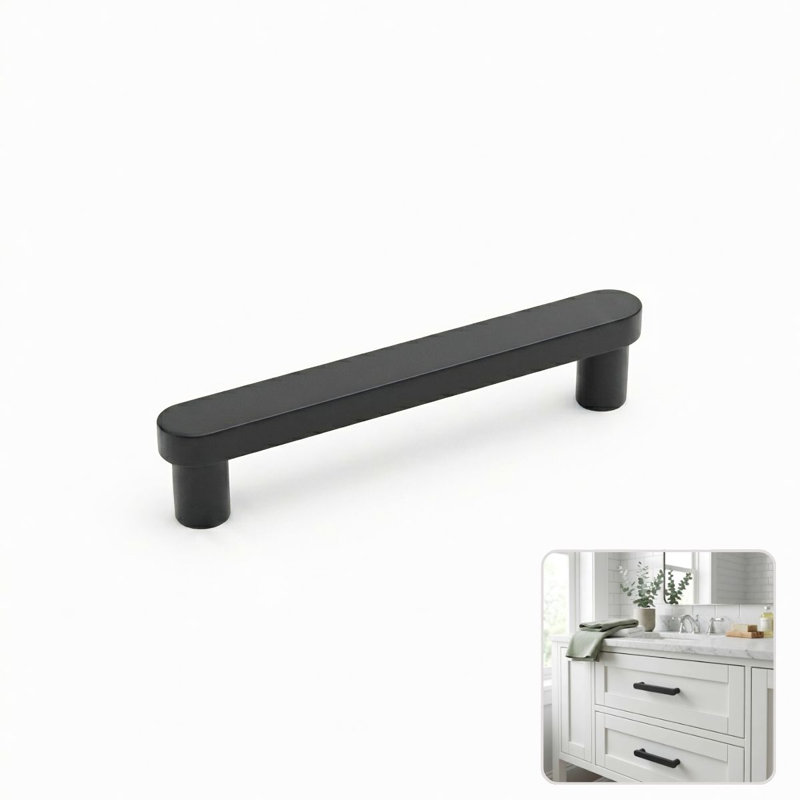 ROUS Hardware Mid-Century Modern Cabinet Handle, 4", Charcoal (Black), White