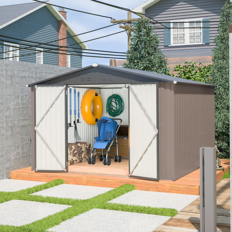 Remise de rangement en métal brun avec portes coulissantes doubles l 10 pi x P 10 pi (100 pieds carrés), Brown