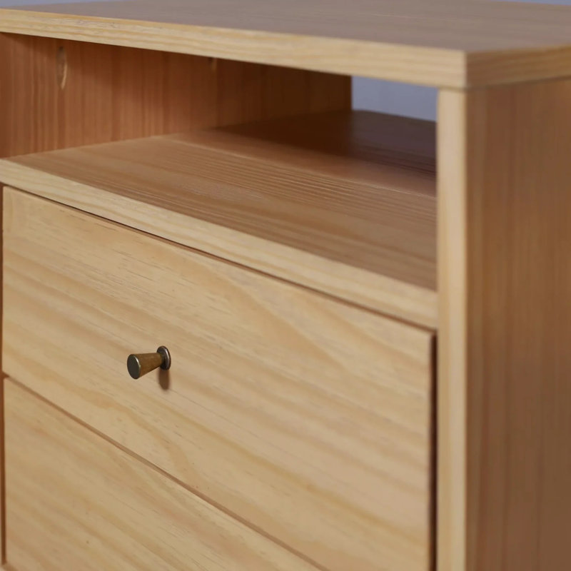 Table de chevet à deux tiroirs Mid-Century, Finition brossée naturelle